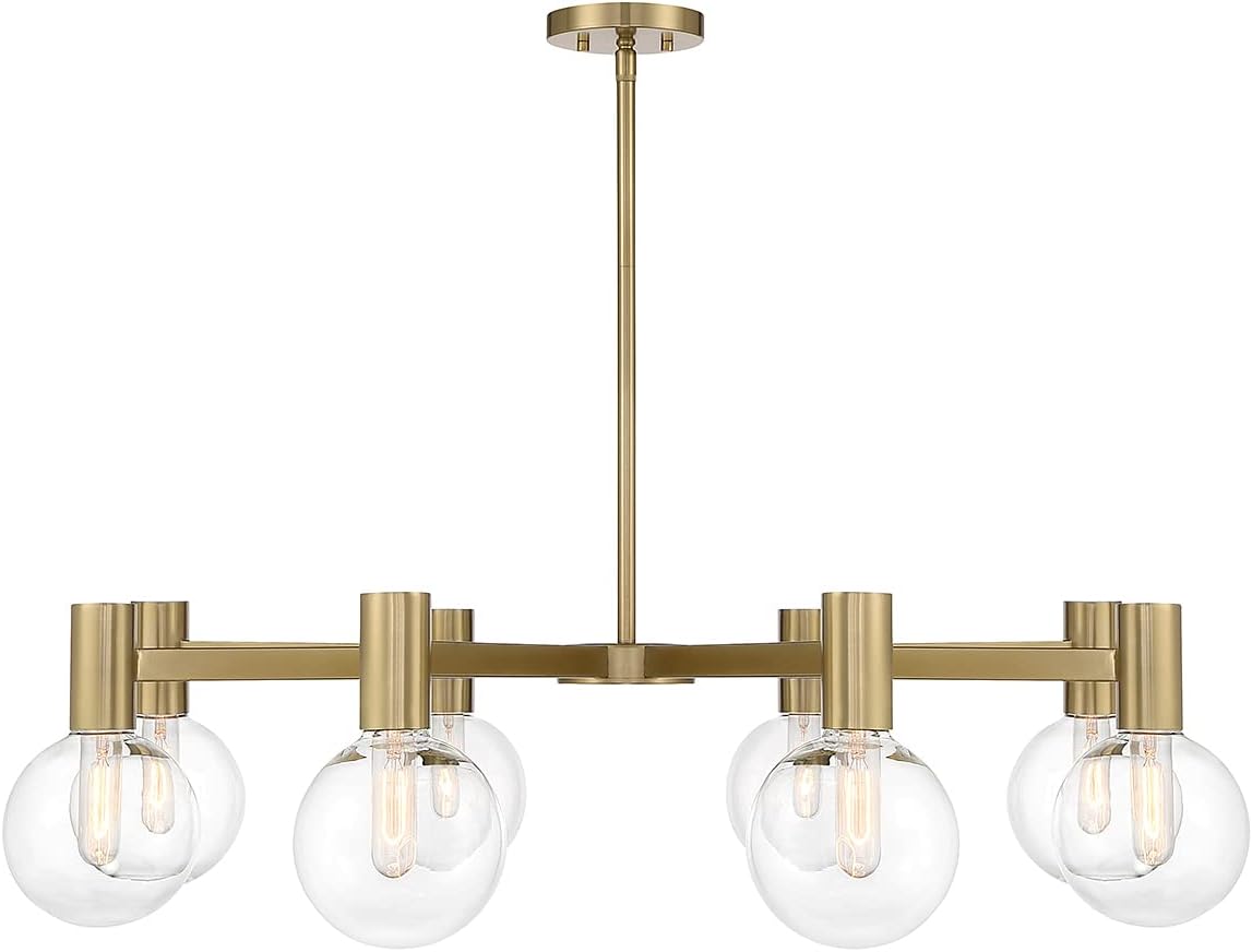 Savoy House 1-3074-8-322 Wright Modern Vintage Clear Glass Orb Chandelier, 8-Light 480 Total Watts, 10" H x 40" W, Warm Brass
