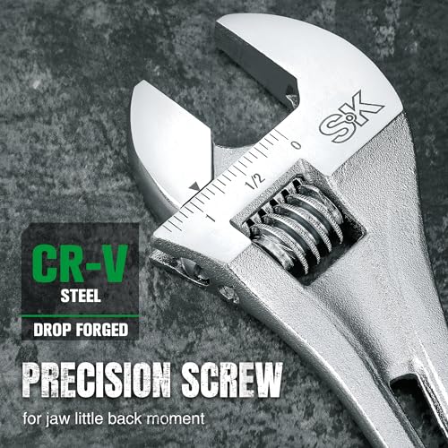 Image of SK 3-Piece Adjustable Wrench Set, 6 inch, 8 inch, 10 inch, SAE & Metric Scales | X-Frame Handle, Precision Jaw, Heat Treated CR-V Steel, Chrome-Plated Rust Resistant Finish