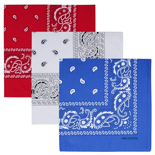 Raylarnia Bandana Multi-Purpose 100% Cotton Headbands for Women 22 inch Paisley Cowboy Bandanas for Men