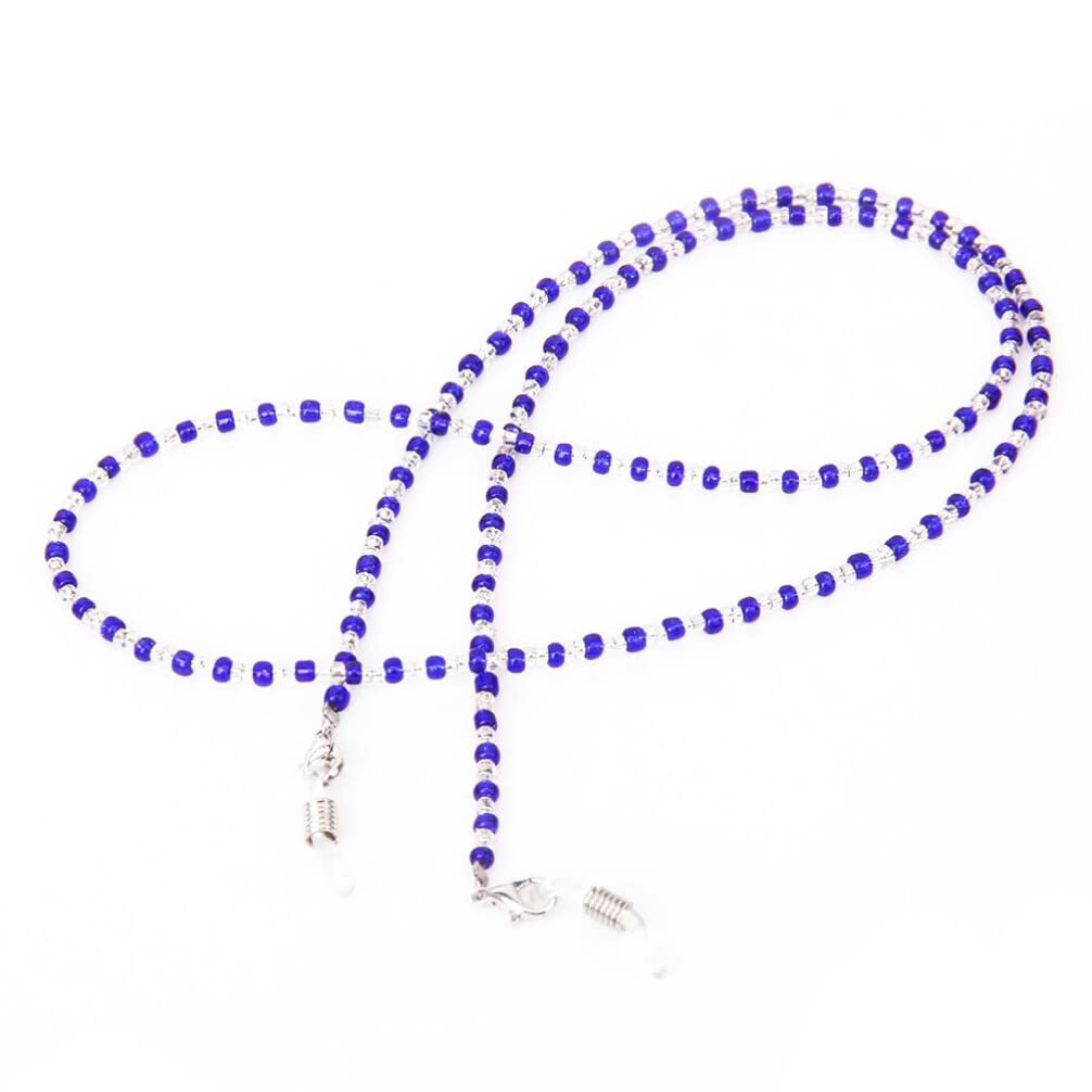 ULTNICE 60cm Long Fashion Crystal Beads Beaded Glasses Eyeglasses Sunglass Spectacles Chain Holder Neckchain (Blue+Clear)