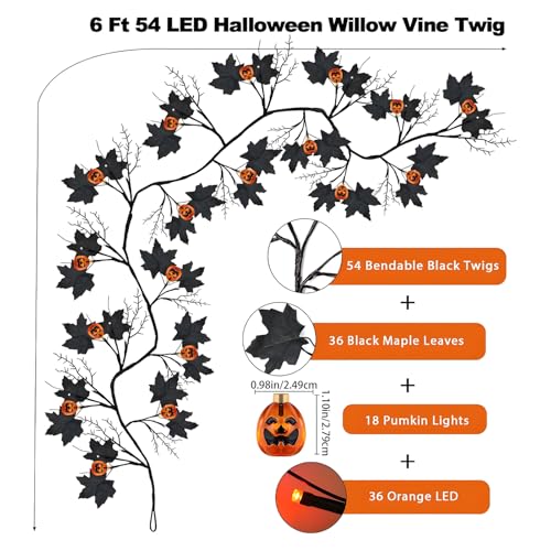 Guirlande lumineuse saule Halloween à piles décorative pour mur et balcon - 5