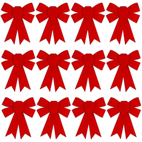KIMOBER 12PCS Red Bows Christmas Wreath Bows,5 x 7 Inches PVC Velvet Christmas Bows for Xmas Tree Party Decoration Cover