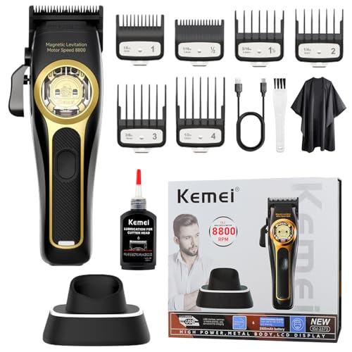 KEMEI 2373 - Cortapelos profesional para hombres, motor sin escobillas Maglev, juego de cortapelos inalámbrico para hombre, máquina de peluquería con hoja DLC ajustable