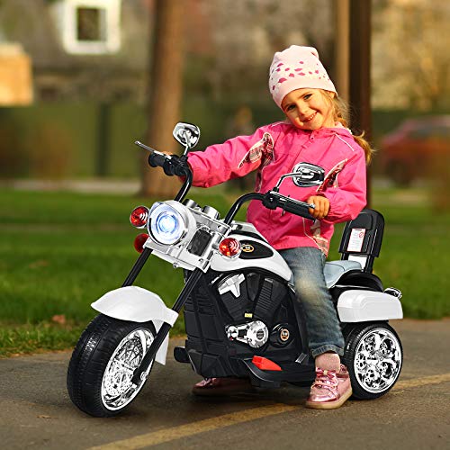 HONEY JOY Kids Motorcycle, 6V Battery Powered Toddler Chopper Motorbike Ride On Toy w/Horn & Headlight, Foot Pedal, 3-Wheel Mini Electric Motorcycle for Kids, Gift for Boys Girls(White) - image 3