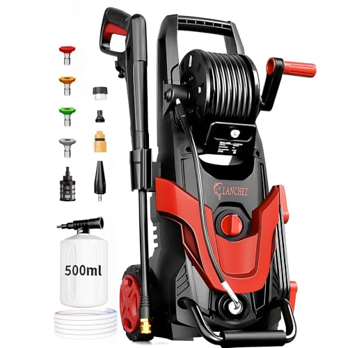 Image of 2026Upgraded Pressure Washer 4800PSI w /4 Quick Connect Nozzles, Inlet Hose & Filter&500ML Soap Tank, High Cleaning Machine for Cars /Fences /Driveways /Patios /Home Cleaning,Red