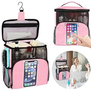 Shower Caddy Portable, Large Capacity Shower Caddy Dorm Tote bag, Hanging Shower Bag for College Dorm Room Essentials, Quick Dry Mesh Toiletry Bag with Phone Pocket for Boys and Girls (pink)