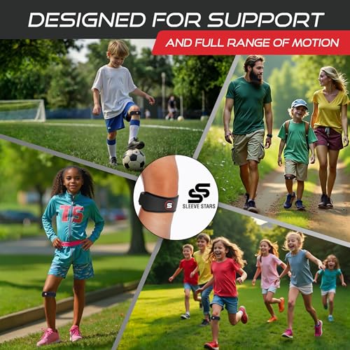 Image of Sleeve Stars Patellar Tendon Support Strap Osgood Schlatter Knee Brace for Youth, Women & Men, Swedish Brand Patella Knee Strap for Arthritis & Pain, Kids Knee Brace w / 3 Lengths (Black /Kids)