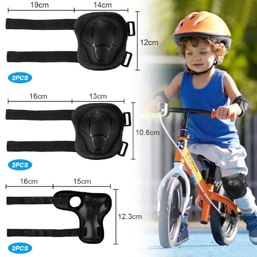 6-in-1 Schonerset für Kinder - Maximaler Schutz für 3-7 Jahre Knie, Ellbogen & Handgelenke, ideal für Inlineskaten, Skateboarding & Rollerfahren (Schwarz)