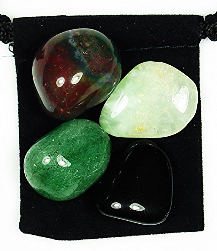 for The Healer Tumbled Crystal Healing Set with Pouch & Description Card - Aventurine, Bloodstone, Obsidian, and Prehnite