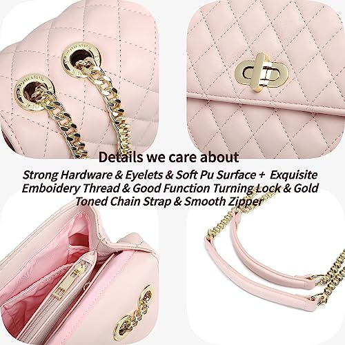 Image of ER.Roulour Quilted Crossbody Bags for Women, Trendy Roomy Shoulder Handbags with Flap Gold Hardware Chain Purses Shoulder Bag