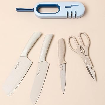 4-In-1 Knife Sharpener Diamond Sharpening Rod, Precision Angle Guides Straight Edge Serrated Knives, Hone Straight and Serrated Blade (Blue)