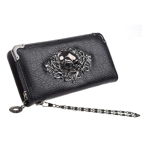 BEAHING Bolso de Billetera Lady Long, Mujer Skull Punk Art Rivet Willet con múltiples tragamonedas de Tarjetas Compartimento, Bolso de Mujeres