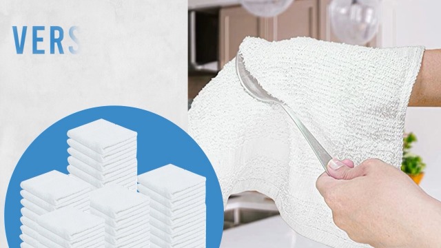 50-Pack Cotton Terry Cloth Cleaning Towels - 12"x12", White, Reusable Bar & Shop Rags