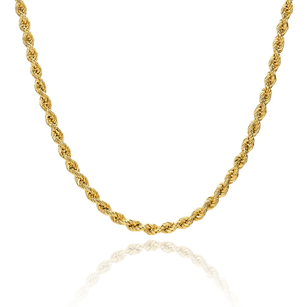 MIORE Cadena de cuerda para mujer 43–47 cm, Plata de ley 925 bañada en oro de 18 quilates, Collar diseño retorcido de 3,8 mm, Cierre de langosta, Fabricado en Italia, Entregado en Joyero