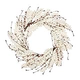 18 Inch Christmas Wreath Winter Wreath with Wooden Leaves and Pip Berries