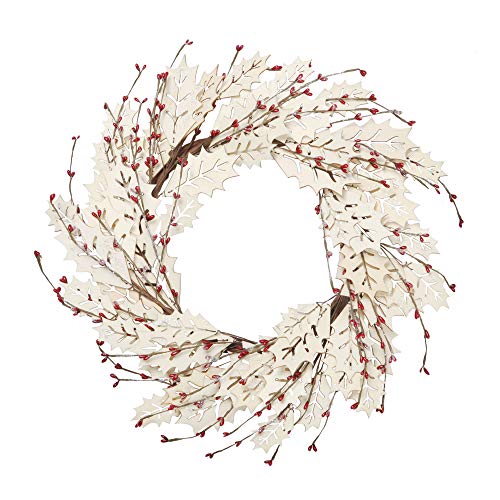 18 Inch Christmas Wreath Winter Wreath with Wooden Leaves and Pip Berries