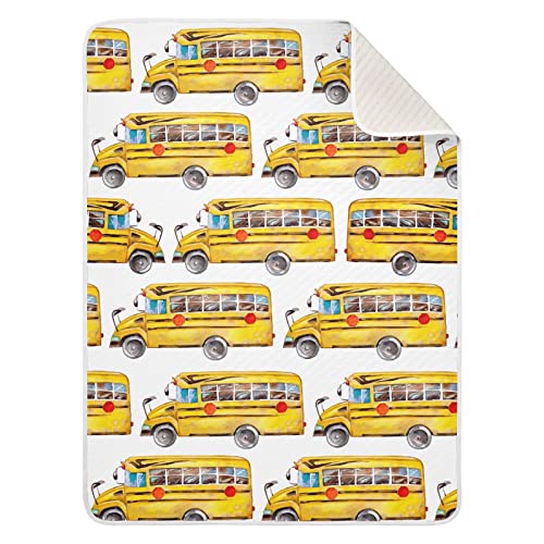 Image of Vintage School Bus Baby Blankets Soft Warm Crib Stroller Blanket for Toddler Newborn Girls Boys, 30x40in