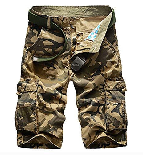 Elonglin Homme Eté Cargo Shorts Bermuda Pantacourt Vintage Shorts de Sport Outdoor Shorts Militaire Cargo Shorts Camo Coton sans Ceinture Camo Kaki FR 32 (Asie 34)
