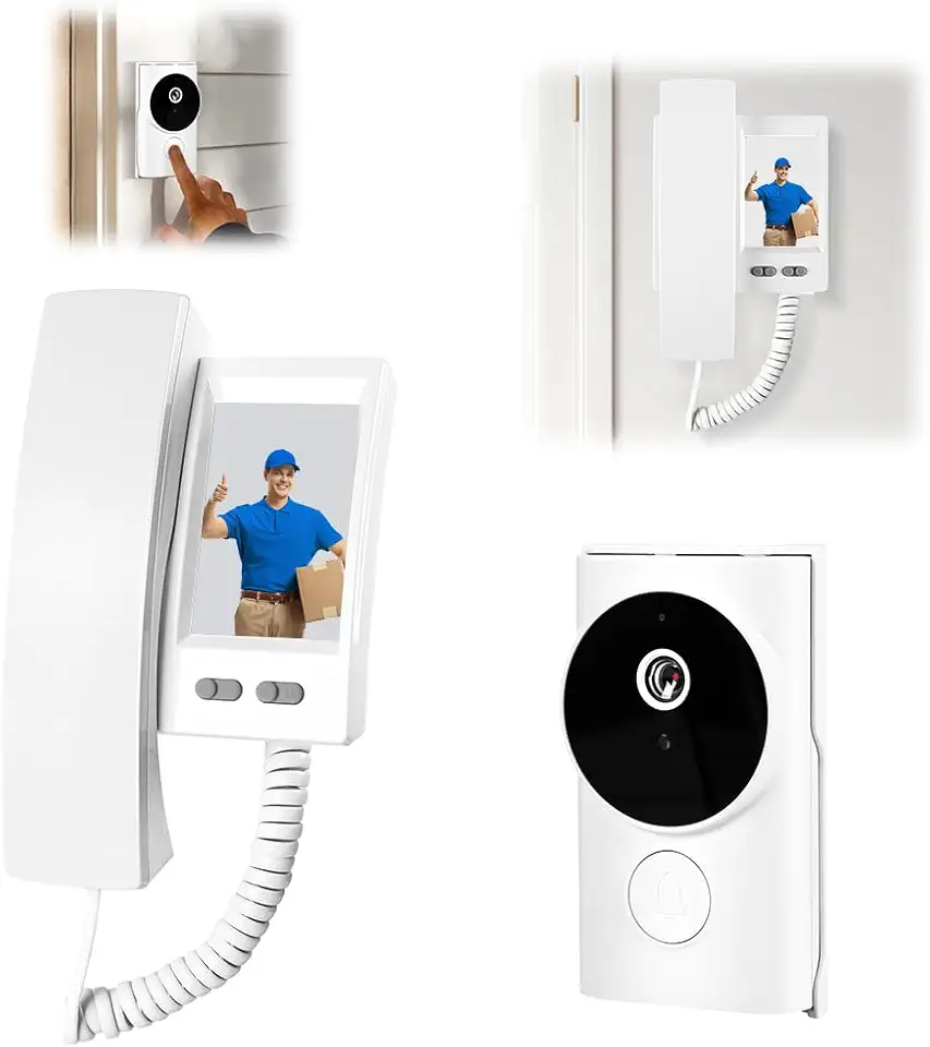 Campainha Inteligente Sem Fio com Video Porteiro, Porteiro Eletronico com Camera, Campainha com Camera, Wire Less Visual Intercom Campainha com Tela, Camera Campainhas de Vídeo Doorbell
