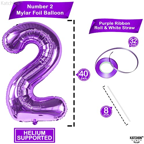 Image of KatchOn Purple Number 2 Balloon 40 Inch 2nd Birthday Decorations for Girls