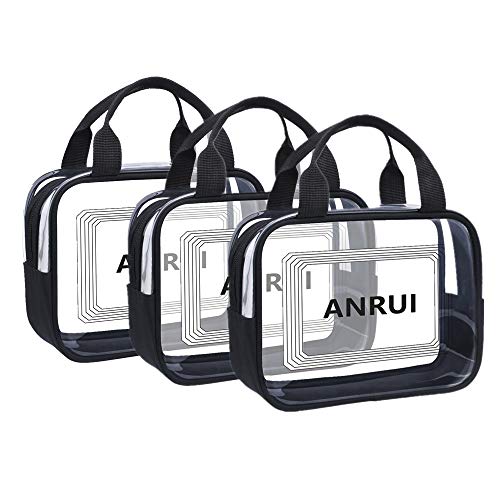 ANRUI Clear Toiletry Bag TSA Approved Travel Carry On Airport Airline Compliant Bag Quart Sized 3-1-1 Kit Travel Luggage Pouch 3 Pack (Upgrate-Black3)