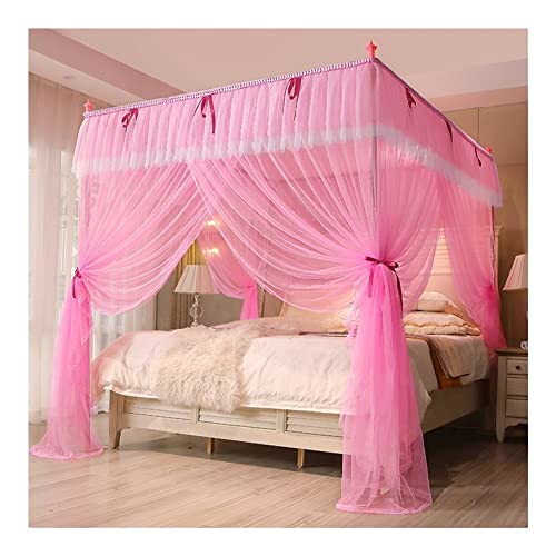 4 esquinas Post dosel con cortina de cama de marco resistente para niñas y adultos Lindo acogedor Drape cuadrado Netting 3 Apertura de la net de la net de la princesa Decoración del dormitorio (Color: