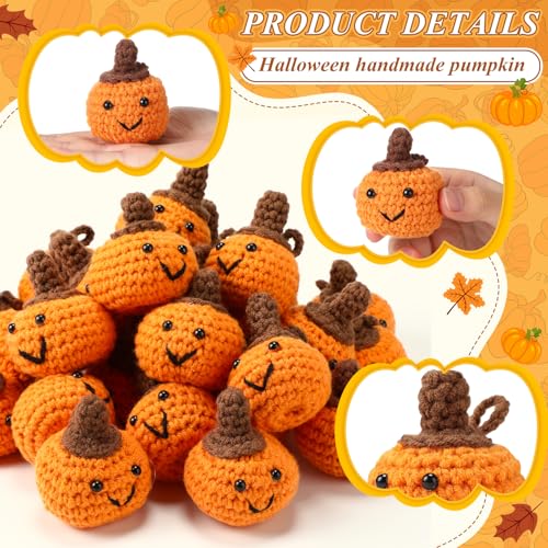 Shappy 30 Sets Thanksgiving Gifts Bulk Small Novelty Fall Pumpkins Crochet Gifts with Positive Cards Organza Bags for Fall Holiday Harvest Party Favors Home Table Decor - Image 3