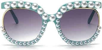 COTIA Square Pearl Sunglasses for Women Luxury Vintage Oversize Round Sun Glasses Party Festival Bling Sunglasses