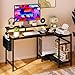 DUMOS Gaming Desk, Computer Desk with USB Charging Ports, Power Outlets, Type-C and LED Lights, Reversible L Shaped Desk with Storage Shelves & Monitor Stand for Office, Gaming Room Black 40IN