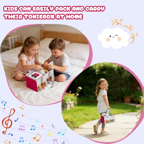Image of Carrying Case for Toniebox Travel Bag for Tonies Starter Set & Audio Player Felt Cloth Portable Bags for Toniebox 2 Kids Travel Toy Organizer Tote Bags Handbag