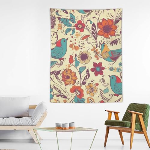 Tapisserie murale oiseaux et fleurs BTCOWZRV de salon 152x203 cm