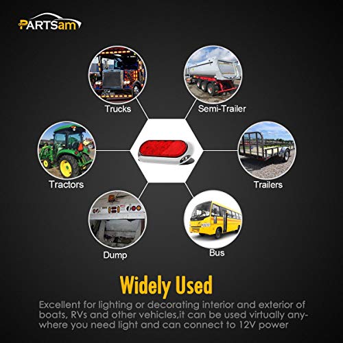 Partsam 2Pcs 6" Oval Chrome Trailer Truck Red 10 Led Surface Mount Stop Turn Tail Lights #TOP6