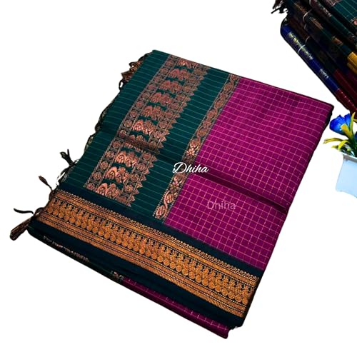 Image of Gadwal Cotton Silk Checked Saree for Women | Pure Kalyani Cotton Checked Saree with Zari Border Tassels & Blouse | Kanjivaram Linen Silk | Handloom Weave