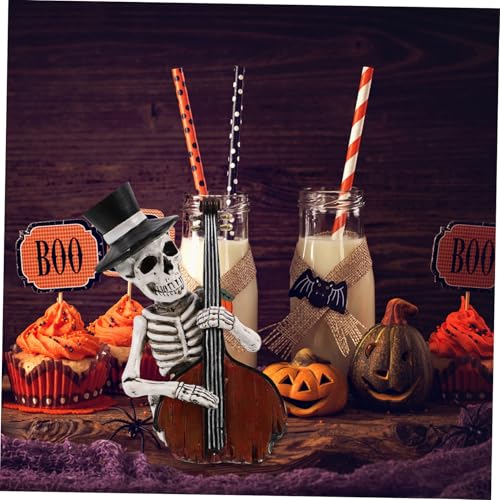 Squelette Halloween Résine avec Violon Statue Décorative aux Finitions Sculptées - 6