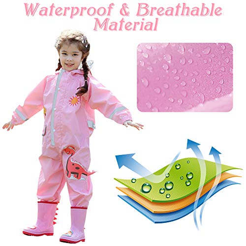 Ssawcasa Kids Rain Suit,Dinosaur Toddler Raincoat Wear Coverall Jacket Baby Outfit (M, Pink Dinosaur) #TOP2