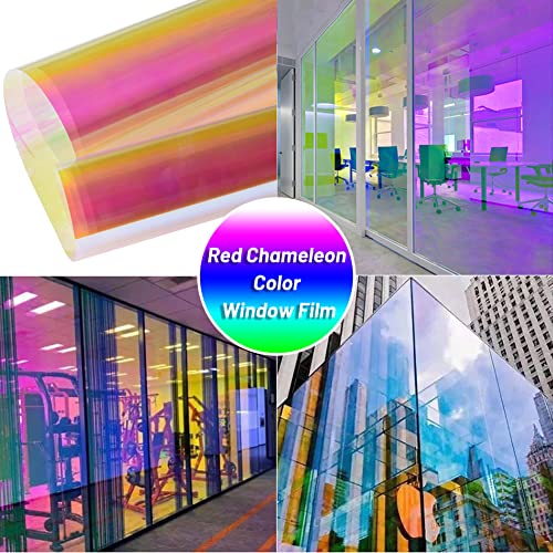 Red Chameleon Window Film Holographic Decorative Rainbow Color One Way Mirror Daytime Privacy Protection Window Tint Film, 29.5'' X 118.11'' #TOP4
