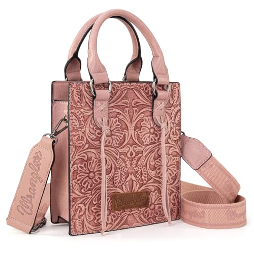 Wrangler Embossed Crossbody Purse for Women Top Handle Fringe Handbags and Western Mini Tote