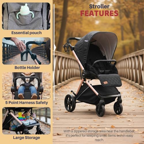 Image of Baybee Baby Stroller Pram for 0-3 Years | Reversible Seat, Canopy, 3-Position Recline, Large Wheels, Lightweight Aluminium Frame | Strollers for Boys & Girls (Black)