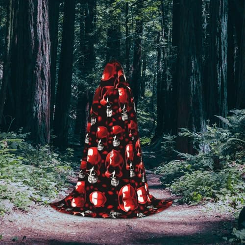 Cape à capuche squelettes rouges imprimé graphique Halloween long costume
