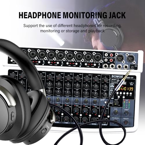 Mixeur audio BOMGE 12 canaux avec Bluetooth USB et alimentation 48V pour studio