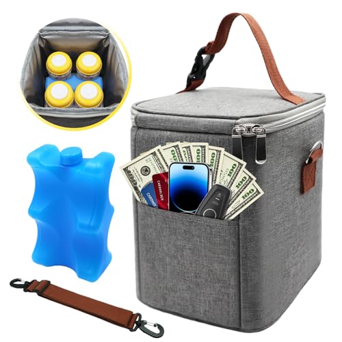 Breast Milk Cooler Bag with Ice Pack - Insulated Baby Bottle Bag Baby Bottle Cooler Bag Fits 4 Baby Bottles Up to 9 Ounce for Nursing Mom Daycare