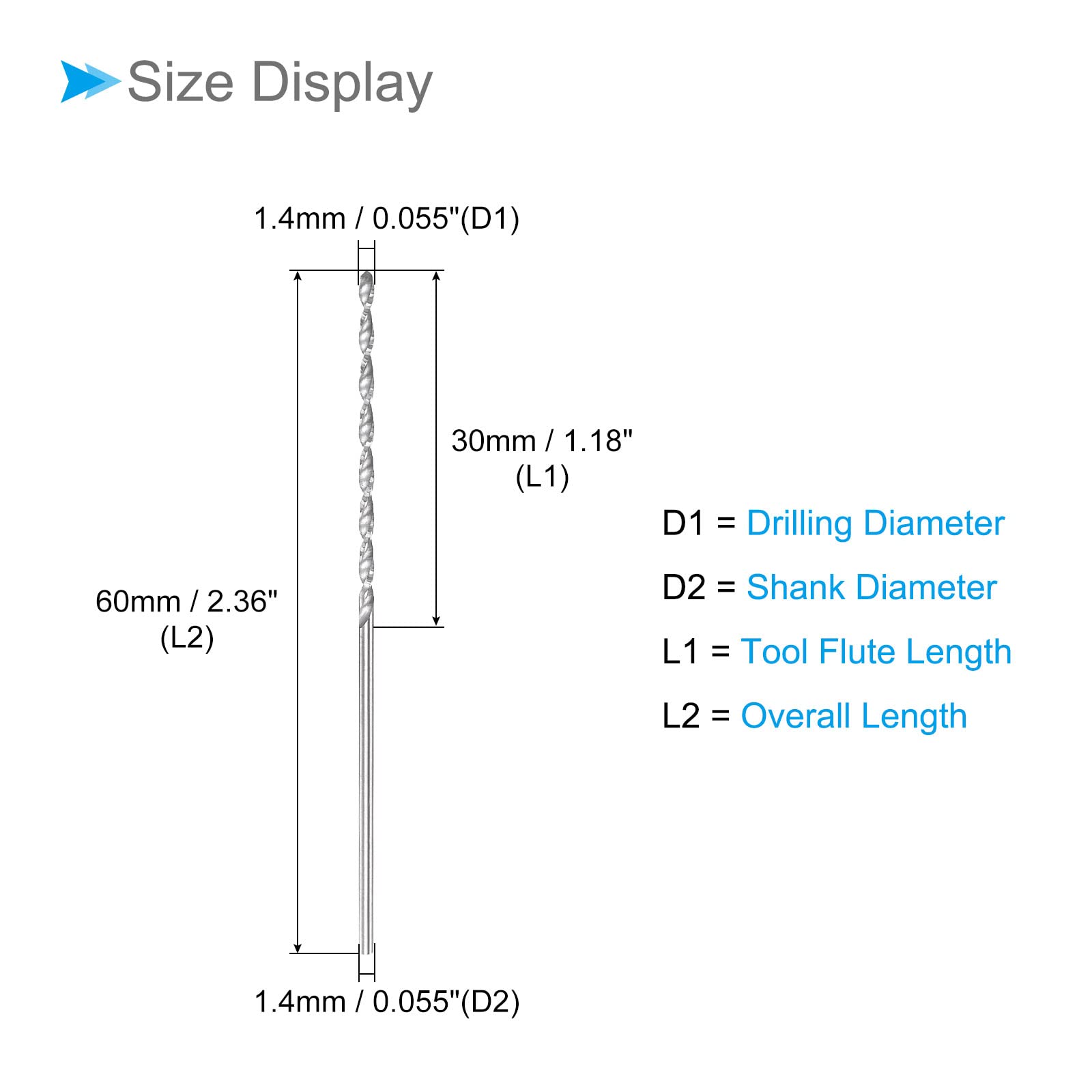 CoCud Solid Carbide Drill Bits, 1.4mm Diameter, K35 Tungsten Carbide Straight Shank Twist Drill Bits - Image 2