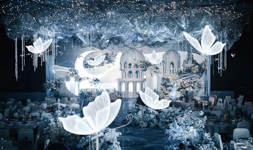 Image of White Sliver Sequin Butterfly Floor Lamp: Adjustable Height Lamp Led Butterfly Lights Decorations for Wedding Party Birthday(60cm /23.6inch)