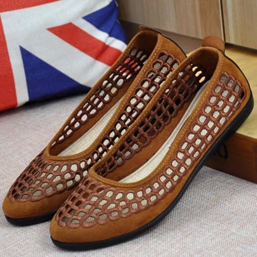 SAILING LU Women's Breathable Crochet Lace Ballet Flat Floral Casual Round Toe Loafers Shoes3