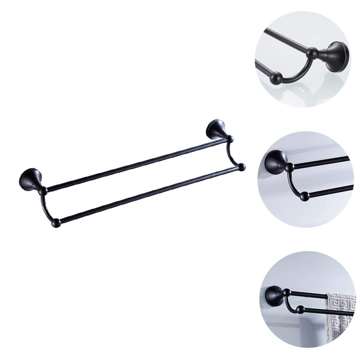 Alipis Wall Mounted Holder Toallero de Doble Varilla para Baño, Latón Negro, Alta Estabilidad y Superficie Lisa, Accesorio para Toallas