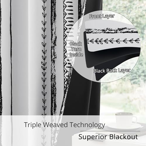 BOHOMOCASA Boho Blackout Curtains – 2 Panels, Each W52×L63, Elegant Design for 100% Blackout, Thermal Insulated, Noise Reducing for Bedroom, Living Room, Black and White Curtains - Image 5