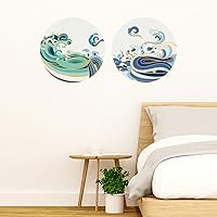 Vista 3 de SUPERDANT Adhesivo de pared con diseño de ondas de pintura retro, 2 estilos, olas de mar, círculos, calcomanías de vinilo para decoración de mar