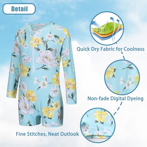 Image of Girls One Piece Rash Guard Swimsuits for Girl Long Sleeve Bathing Suits with UPF 50+ Sun Proctection Sunsuits 3-16 Years