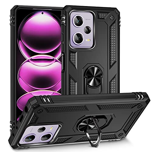 Image of Back Cover for Redmi Note 12 Pro Plus 5G | Rugged Armor Case with Ring Stand | 360 Protection | Shockproof | Camera & Screen Guard (PC, Black)