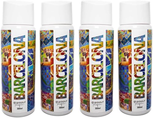 GLAMOUR PARFUM - Pack de 4 Recambios de Ambientador de Hogar Barcelona - 300 ml - Aroma Cítrico y Jazmín - Fragancia de Larga Duración - Ambientador Textil - para Pulverizar en la Cama o en Cortinas